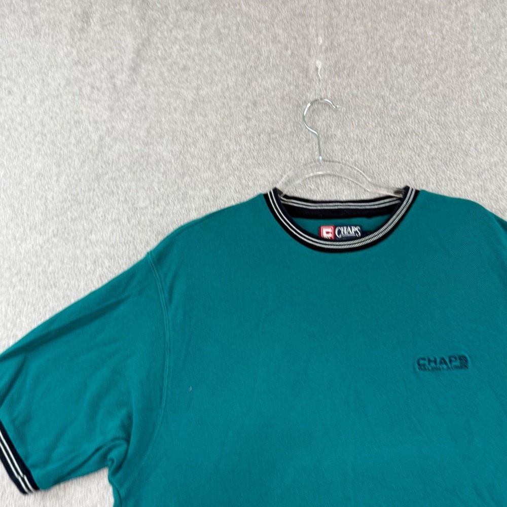 Chaps Ralph Lauren T Shirt Mens L Vintage 90s Green Ringer Pique y2k Logo